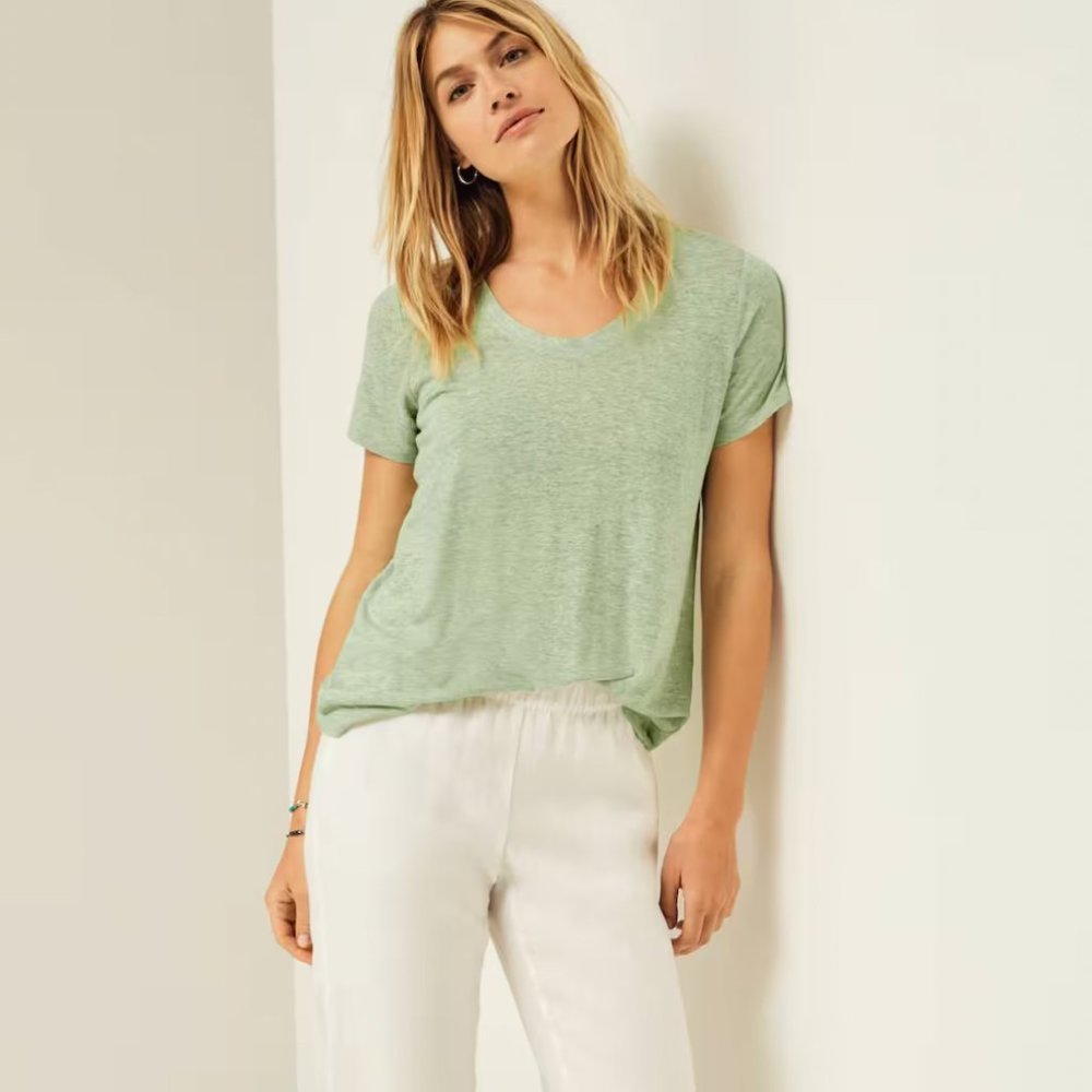 J. Jill Small S Pure Jill Green Soft Scoop Neck Linen Rayon Blend Pullover Tee